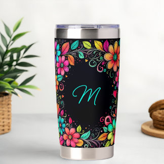 Kleurrijke Bloemen Custom Monogram Geïsoleerde Drinkbeker