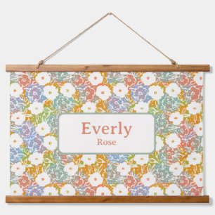 Kleurrijke Bloemen Custom Naam Chic Nursery Decor Hangend Wandkleed