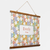 Kleurrijke Bloemen Custom Naam Chic Nursery Decor Hangend Wandkleed (Gebogen)