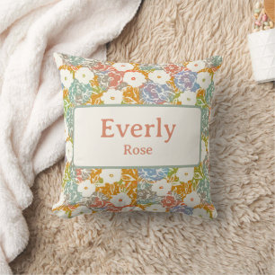 Kleurrijke Bloemen Custom Naam Chic Nursery Decor Kussen