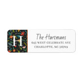 Kleurrijke bloemen & dennen | Monogram Wintervakan Etiket (Voorkant)