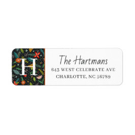 Kleurrijke bloemen & dennen | Monogram Wintervakan Etiket