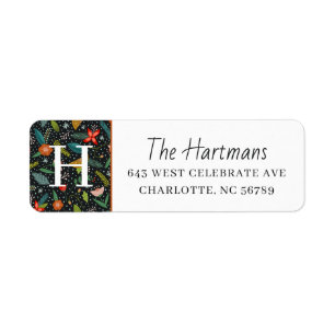 Kleurrijke bloemen & dennen   Monogram Wintervakan Etiket