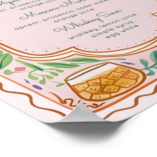 Kleurrijke Bloemen Drinken Menu Sjabloon, Hand get Poster (Hoek)