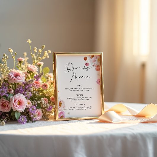 Kleurrijke Bloemen Drinken Menu Vrijgezellenfeest Poster