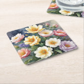 Kleurrijke Bloemen Elegante Aquarel Schildering Kartonnen Onderzetters (Schuin)