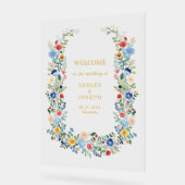 Kleurrijke Bloemen Elegante Gouden Huwelijk Welkom Acryl Bord (Hoek)