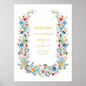 Kleurrijke Bloemen Elegante Gouden Huwelijk Welkom Poster (Voorkant)