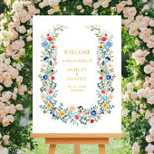 Kleurrijke Bloemen Elegante Gouden Huwelijk Welkom Poster