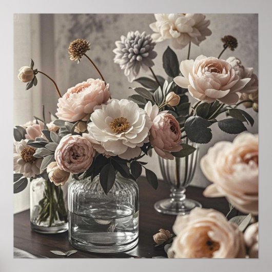 Kleurrijke bloemen Elegante vintage-geïnspireerde  Poster (Voorkant)