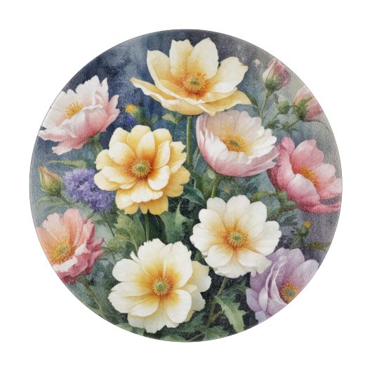 Kleurrijke Bloemen Elegante Waterverf Schilderij Snijplank (Voorkant)