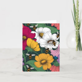 Kleurrijke bloemen en bijen Blank Kaart