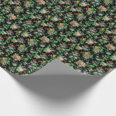 KLEURRIJKE BLOEMEN EN BLADEREN DONKERBLOEMIG ZWART CADEAUPAPIER (Hoek)