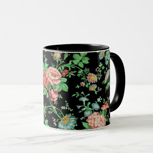 KLEURRIJKE BLOEMEN EN BLADEREN DONKERBLOEMIG ZWART MOK (Voorkant rechts)