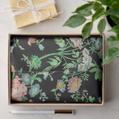 KLEURRIJKE BLOEMEN EN BLADEREN DONKERBLOEMIG ZWART TISSUEPAPIER (Geschenk)