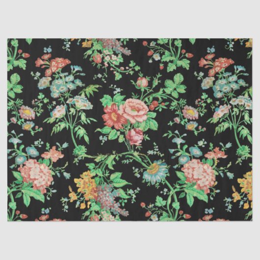 KLEURRIJKE BLOEMEN EN BLADEREN DONKERBLOEMIG ZWART TISSUEPAPIER (Voorkant)