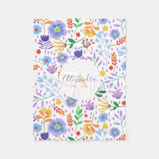 Kleurrijke bloemen en bladeren fleece deken (Voorkant)