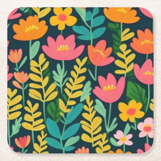 Kleurrijke bloemen en bladeren kartonnen onderzetters (Voorkant)