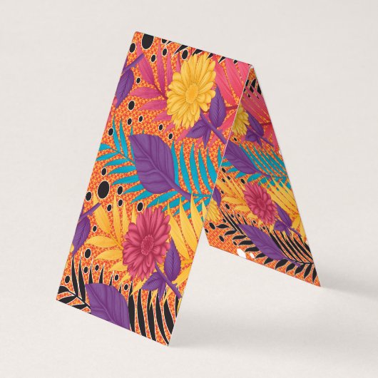 Kleurrijke bloemen en bladeren op een zwarte achte visitekaartje (Achterkant)