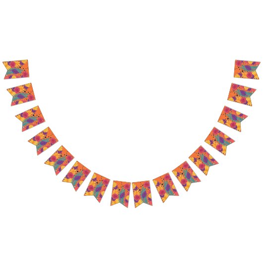 Kleurrijke bloemen en bladeren op een zwarte achte vlaggetjes (Alle)