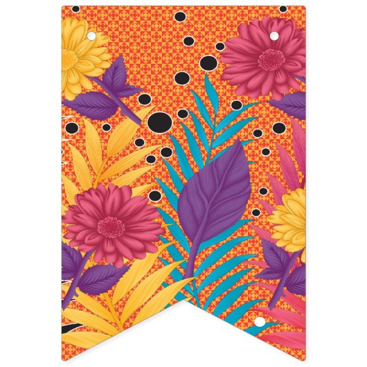 Kleurrijke bloemen en bladeren op een zwarte achte vlaggetjes (Tweede vlag)