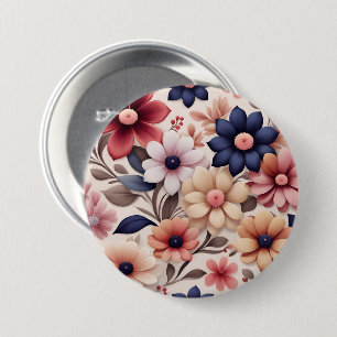 Kleurrijke bloemen en bladeren patroon roze ronde button 7,6 cm