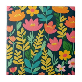 Kleurrijke bloemen en bladeren tegeltje