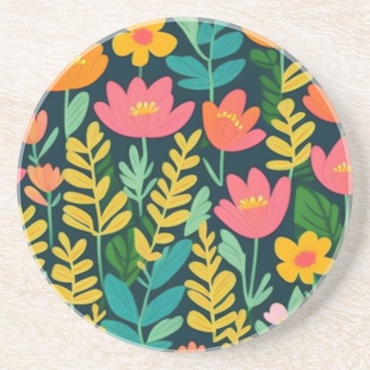 Kleurrijke bloemen en bladeren zandsteen onderzetter (Voorkant)