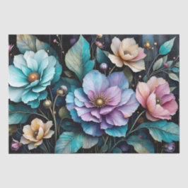 Kleurrijke bloemen en bladeren zwarte achtergrond  tissuepapier