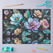 Kleurrijke bloemen en bladeren zwarte achtergrond tissuepapier (Craft)