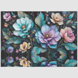 Kleurrijke bloemen en bladeren zwarte achtergrond tissuepapier