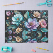 Kleurrijke bloemen en bladeren zwarte achtergrond tissuepapier (Craft)