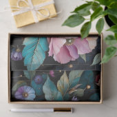 Kleurrijke bloemen en bladeren zwarte achtergrond tissuepapier (Geschenk)