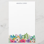 Kleurrijke bloemen en blauwe vlinder briefpapier (Voorkant)