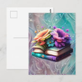 Kleurrijke bloemen en boeken briefkaart (Voorkant / Achterkant)