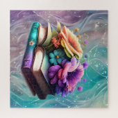 Kleurrijke bloemen en boeken legpuzzel (Horizontaal)