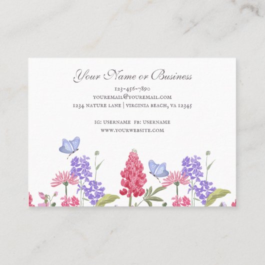  kleurrijke bloemen en Butterflies Garden Visitekaartje (Achterkant)