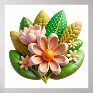 Kleurrijke bloemen en groene bladeren poster