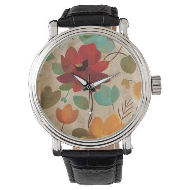 Kleurrijke bloemen en knoppen horloge (Voorkant)