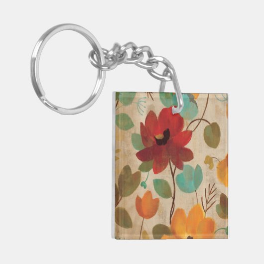Kleurrijke bloemen en knoppen sleutelhanger (Voorkant Links)