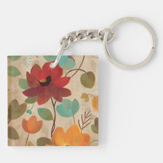 Kleurrijke bloemen en knoppen sleutelhanger (Achterkant)