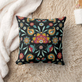 Kleurrijke bloemen en lederen batikstijl kussen