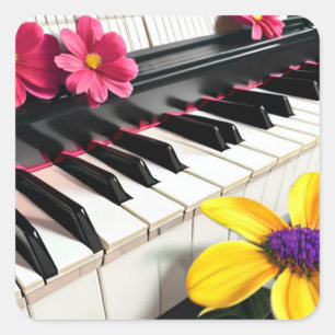 Kleurrijke Bloemen en Piano Keys Vierkante Sticker