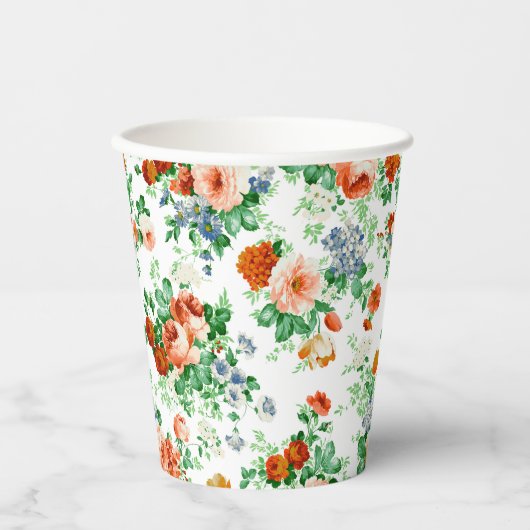 Kleurrijke bloemen en roze en rode rozen papieren bekers (Voorkant)