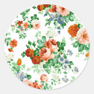 Kleurrijke bloemen en roze en rode rozen ronde sticker
