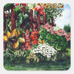 Kleurrijke Bloemen en Schildersticker van een Schu Vierkante Sticker