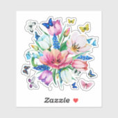 Kleurrijke bloemen en vlinders arrangement sticker (Vel)