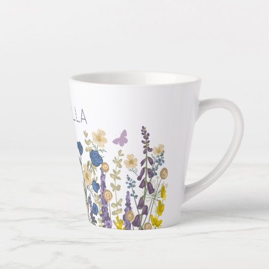 Kleurrijke bloemen en vlinders Custom Name Latte Mok (Rechts)
