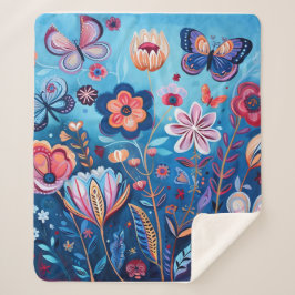 Kleurrijke bloemen en vlinders Sherpa Deken