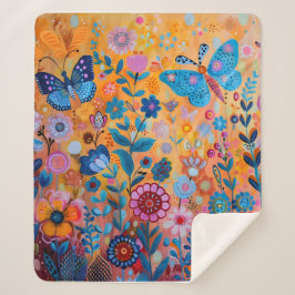 Kleurrijke bloemen en vlinders Sherpa Deken